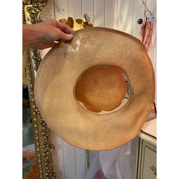 vintage 1960s wide brim straw hat Mr John natural 40s style cartwheel 60s summer - Picture 10 of 12